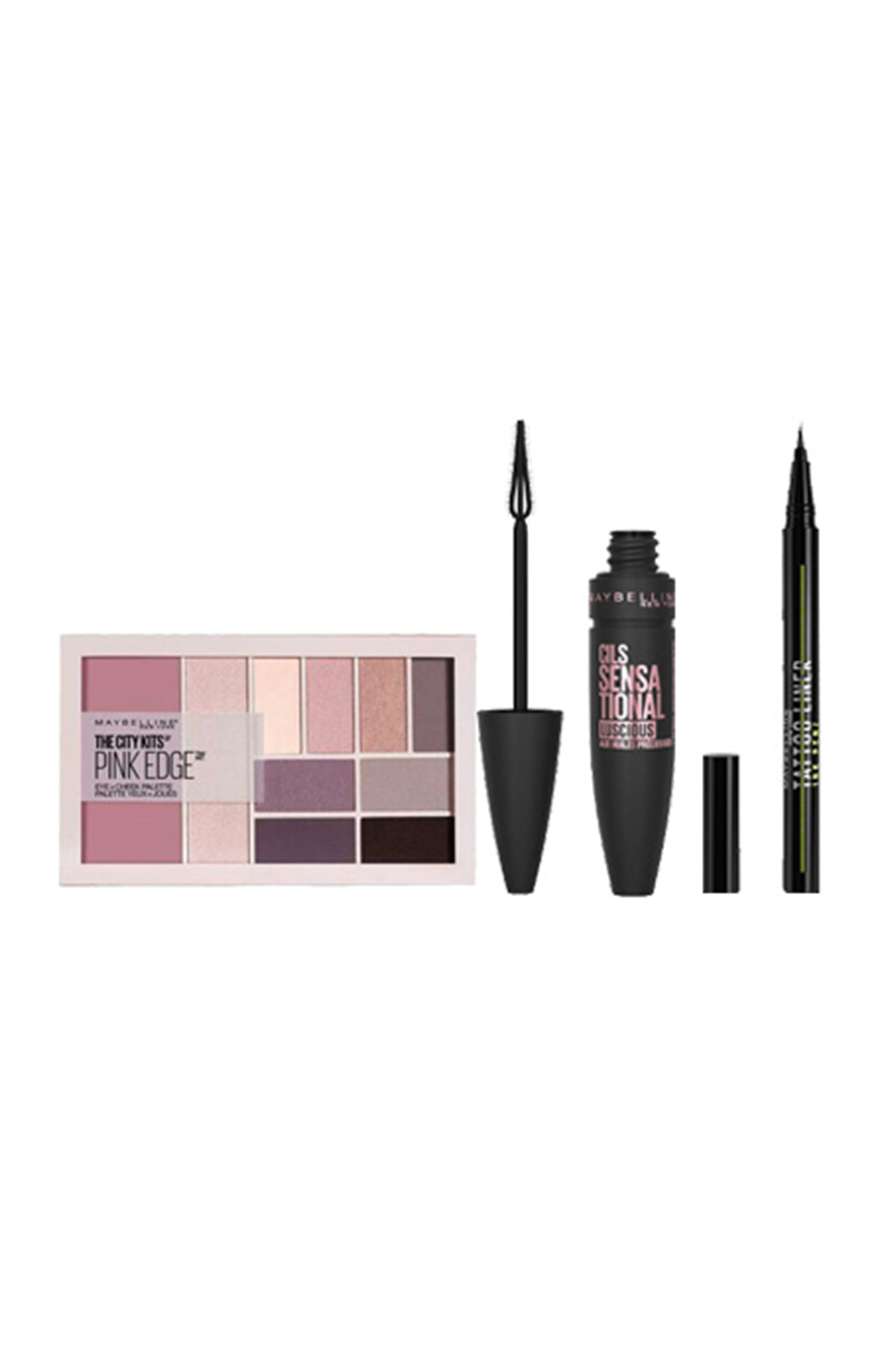 Eyeshadow palette, mascara &amp; felt-tip eyeliner - The City Kits Pink Edge &amp; Black