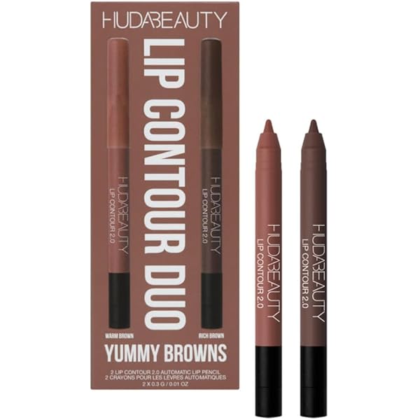 HUDA BEAUTY LIP CONTOUR MINI DUO YUMMY BROWNS (WARM BROWN + RICH BROWN)