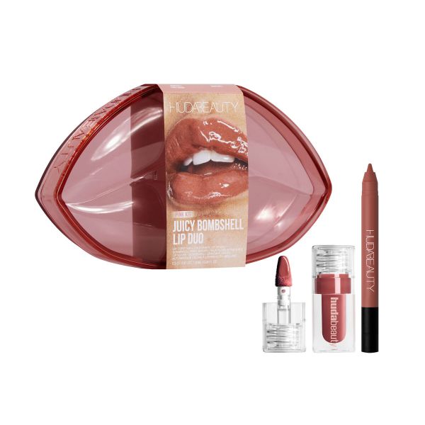 Huda Beauty – Coffret lèvres Pink Kit Juicy Bombshell (Lip Liner Pinky Brown + Rouge à lèvres Bombshell)