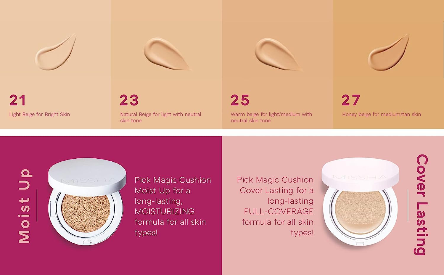 MISSHA - Magic Cushion Cover Lasting Foundation SPF50+/PA+++, 23 Natural Beige