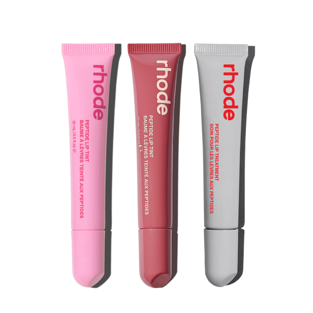 the peptide lip trio strawberry glaze, jelly bean, salty tan